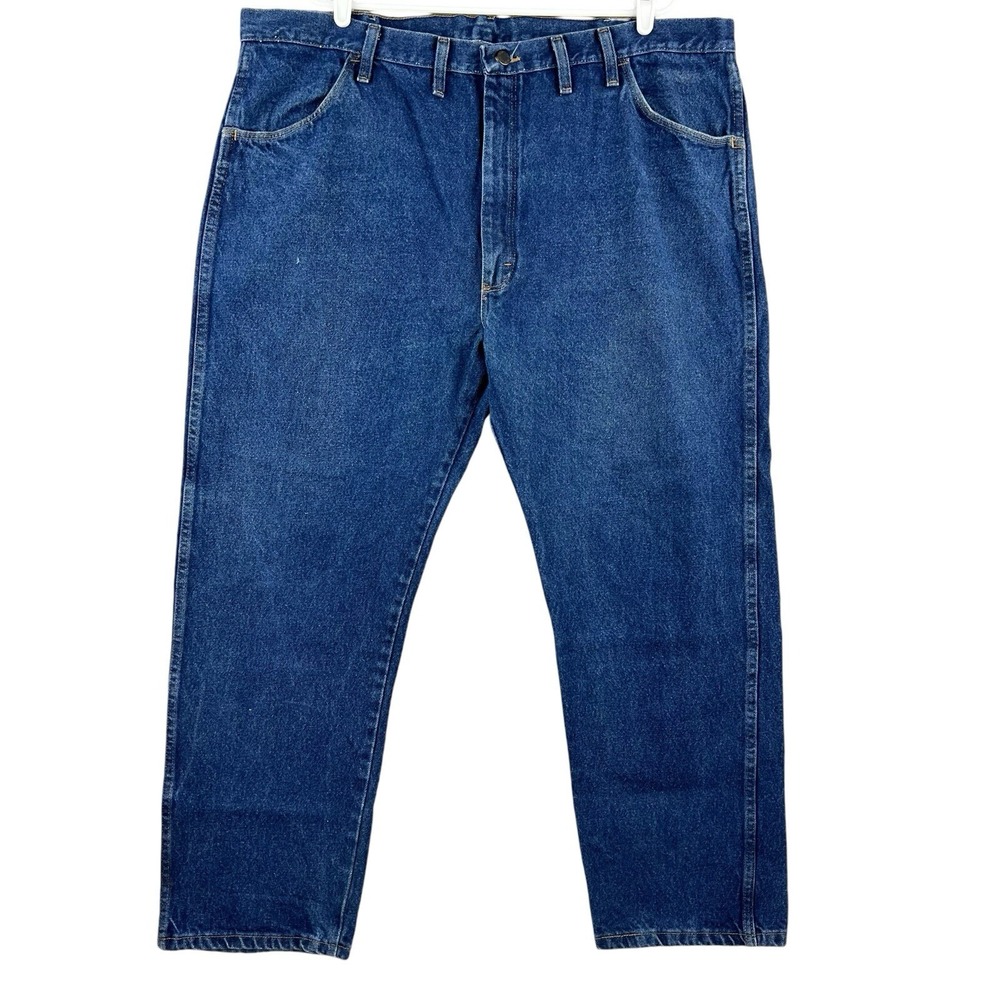 Rustler Men's Work Casual Blue Denim Jeans 44x30 Cotton No Stretch Straight Leg